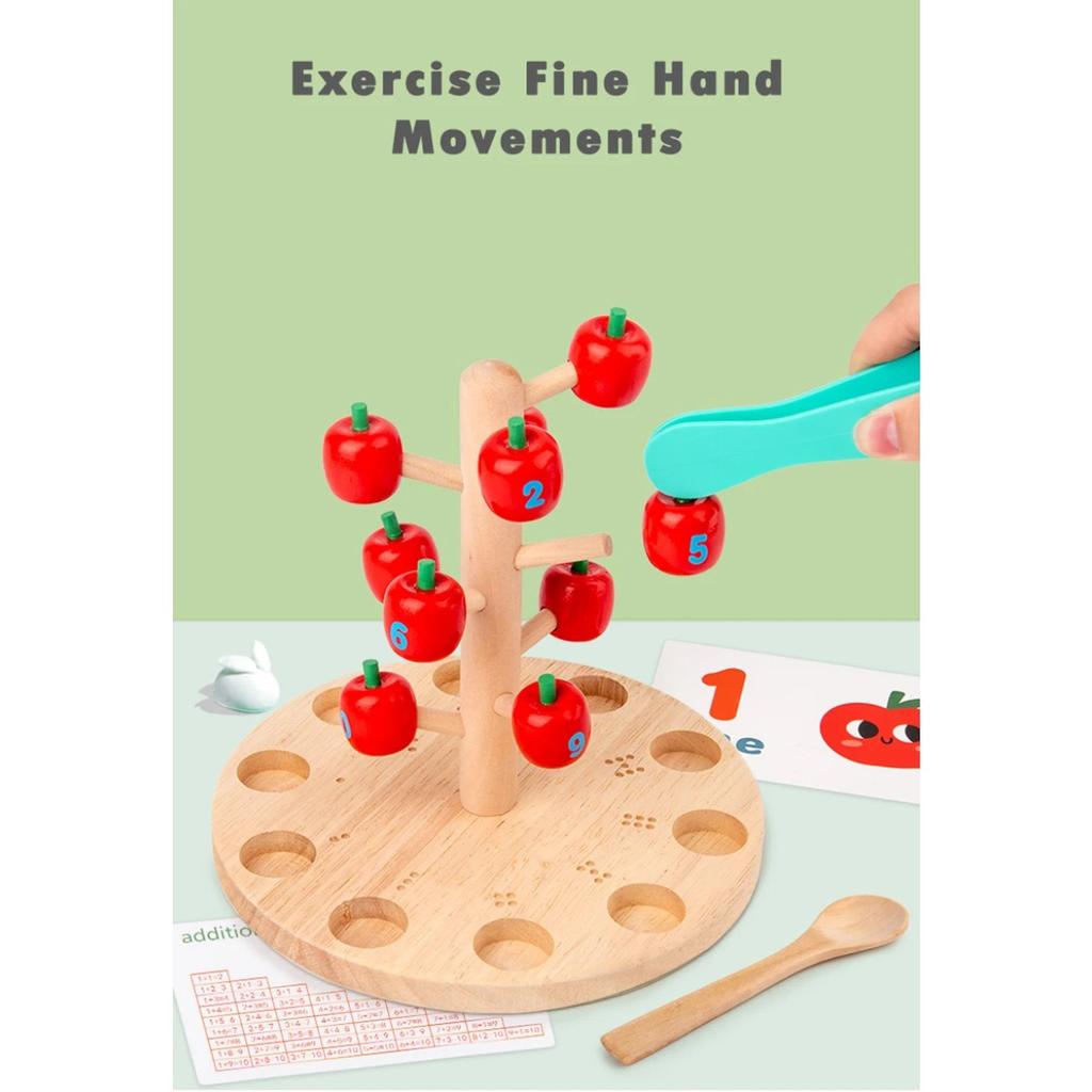 Baby Montessori Digital Apple Tree Education Wooden Toys Children Learn Digital Clip Beads Skills Training Early Education Game