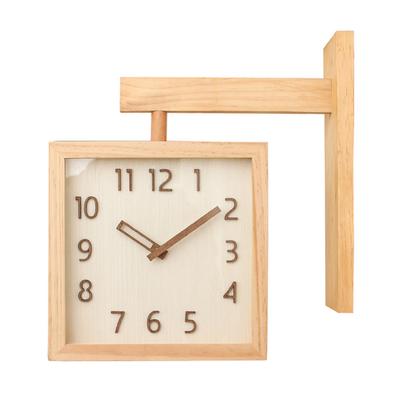 Wooden Double Sided Wall Clock Simple Silent Corner Clock Non Ticking Decorative Timepiece for Living Room Home Bedroom Household Decor
