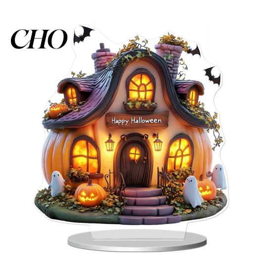Candlelight Ornaments Halloween 2D Acrylic Flat Ghostly Decoration Spooky Night Light Decorations for Desk Home Office Cafe Transparent