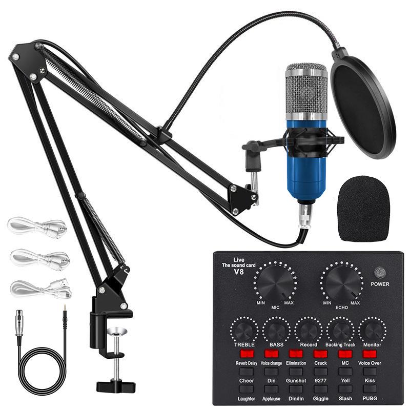 BM800 Kondensatormikrofon Set mit V8 Soundkarte & USB Mikrofonarm für Live-Streaming