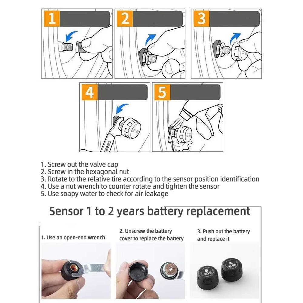Solar TPMS Tire Pressure Monitor System 4 Sensors Real-time LCD Display USB Charging