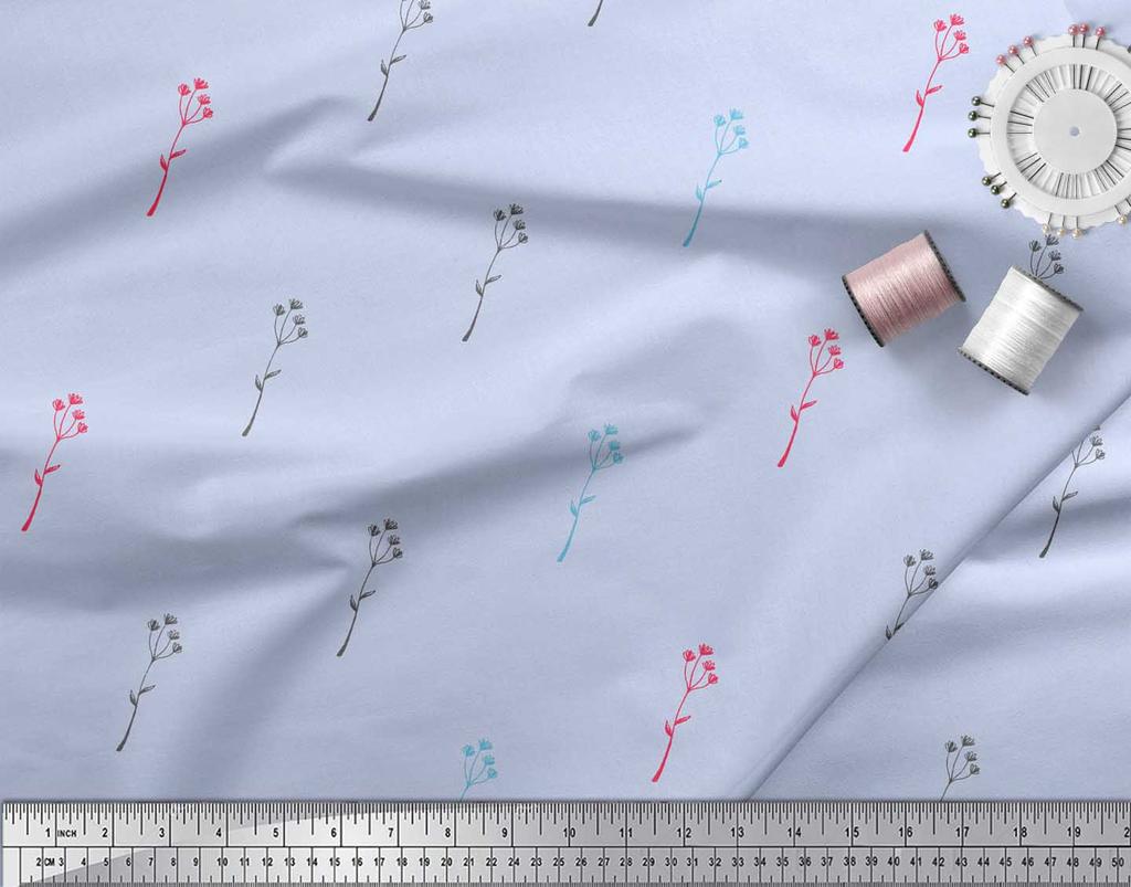 Soimoi Gray Poly Crepe Fabric Scarlet Hummer Leaves Print Fabric by the Metre 42 Inch