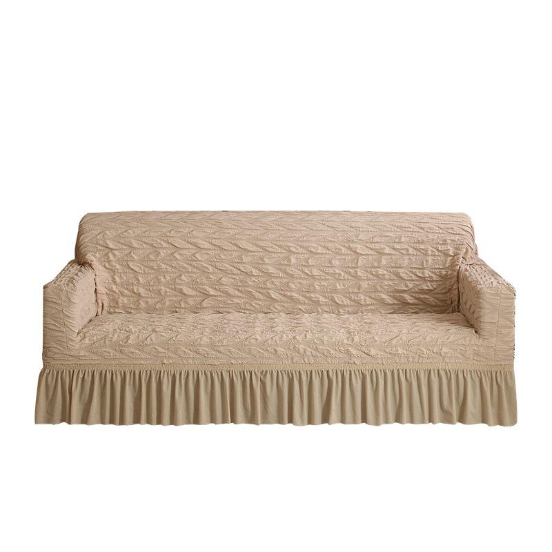 Stretchable Seersucker Sofa Cover Bubble Grid Design Washable Durable Easy Fit with Skirt Furniture Protector for Living Room