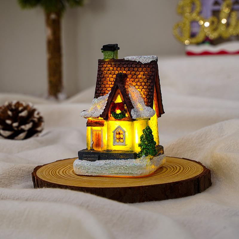 Christmas Decorations Luminous Resin Christmas Small House Micro Landscape Christmas Snow House Gift Ornaments