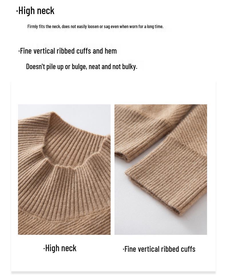 Women's Heavyweight Cashmere High-Neck Sweater, Casual Long Sleeve Solid Knitwear