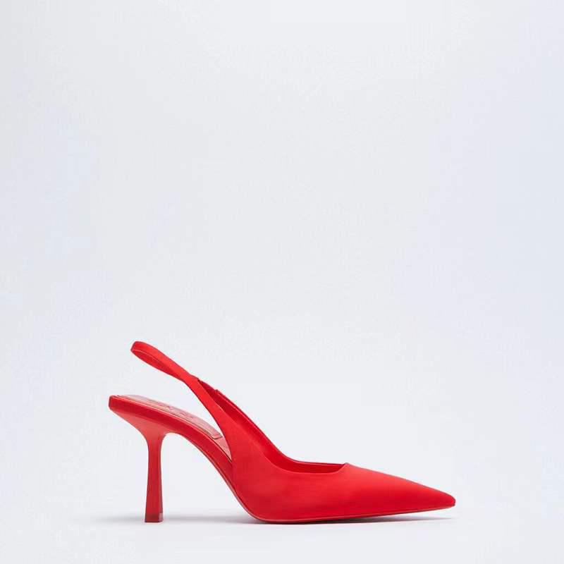 Sandalias de tacón medio de punta abierta sin espalda color verde primavera talla grande para mujer