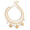 Multilayer Imitation Pearl Snake Chain Choker Flower Pendant Necklace for Women Accessories