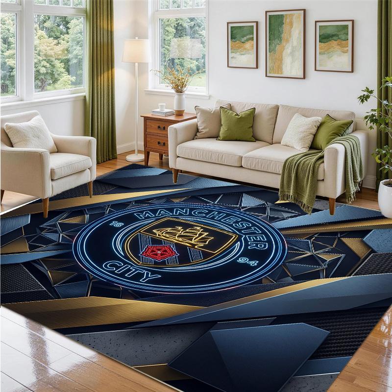 Manchester City Design Crystal Velvet Rug Soft Decorative Mat for Bedroom Entrance