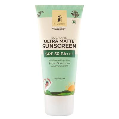 Pilgrim Ultra Matt Sonnencreme LSF 50 PA+++ Breitband Nicht fettend Keine weißen Rückstände Für alle Hauttypen Frauen Männer 50 g