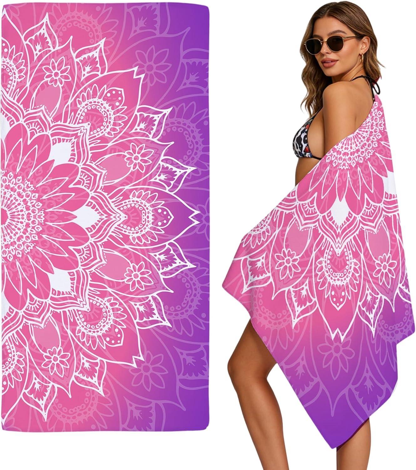 

American Color Flowers Print Beach Towel Geometric Star Pattern Quick Dry Sand Free Absorbent Lightweight Towel for Beach Pool W40*H60(CM)