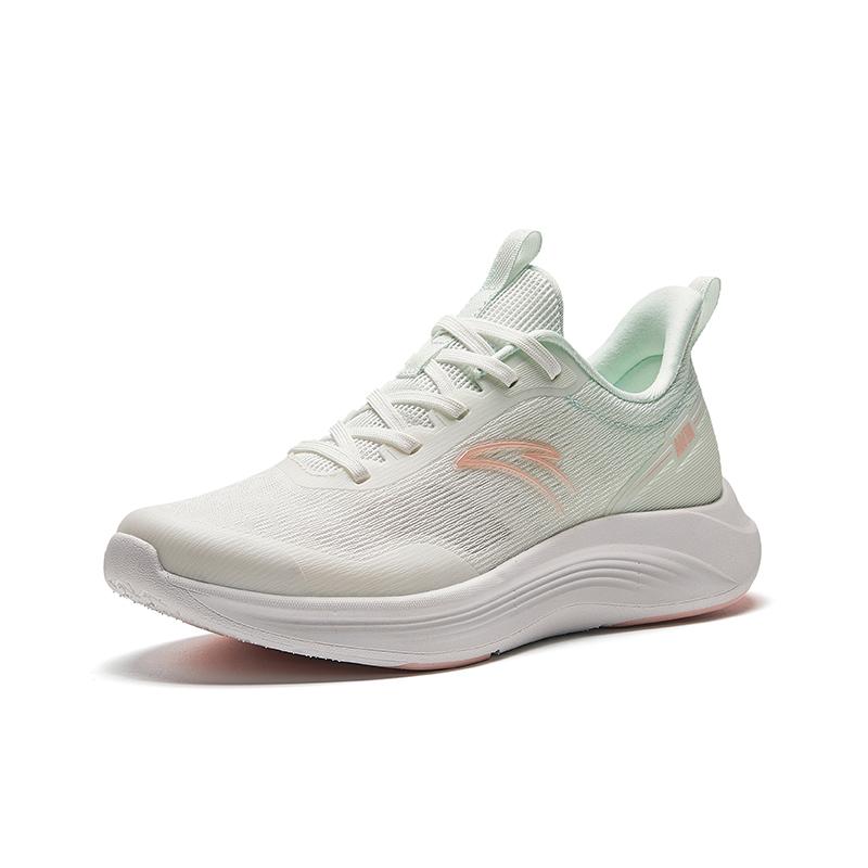 Anta Cushioning, Abrasion Resistant, Breathable, Lightweight Low Top Long Distance Running Shoes Women's White Green Sneakers 922425521-4