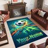 Soccer Theme Crystal Velvet Rug Personalized Custom Name Text Soft Floor Mat Home Decor