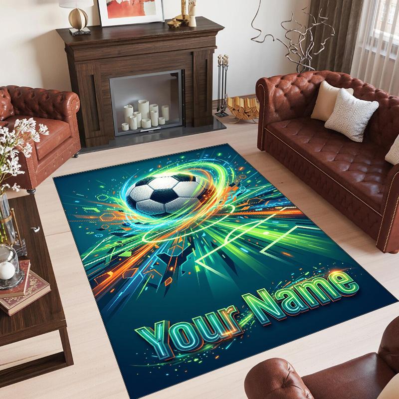 Soccer Theme Crystal Velvet Rug Personalized Custom Name Text Soft Floor Mat Home Decor