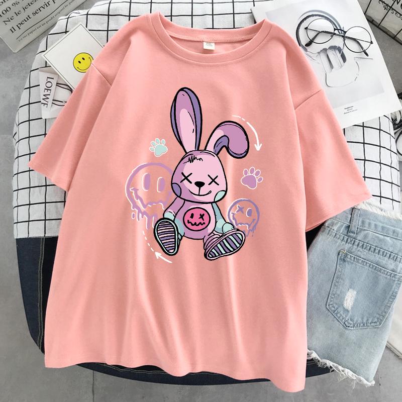 A Toy Rabbit Sitting On The Ground Women T Shirt Cool Fashion Short Sleeve Street Hip Hop Tee Clothes Sport Breathable T-Shirt