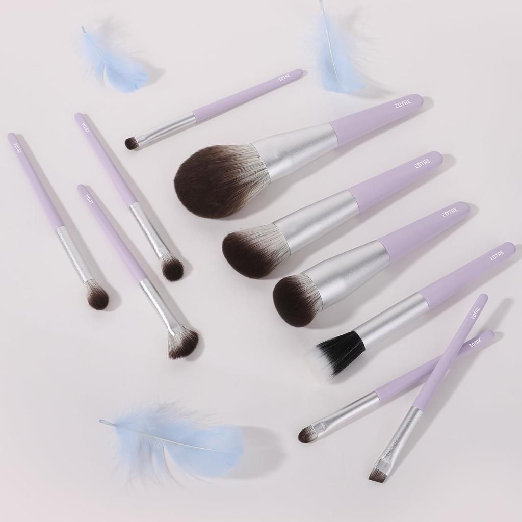 EDTRE Makeup Brush Popular and Neither Too Hard Nor Too Makeup Brush Set with PU Leather Pouch and Multifunctional Makeup Sponge Puff 10-Piece Set,