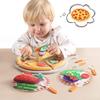 TUMAMA Pretend Play Food Set,Felt Pizza Food Toy,Play Cutting Pizza Toys with Beef Steak,Vegetables,Dinnerware and Plates Accessories for Toddlers