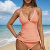 2Pcs/Set Women Tankini Set V Neck Ruched Tummy Control Tops High Waisted Bottoms Color Block Swimwear Summer Beachwear