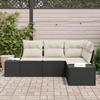 VidaXL 4-Piece Garden Sofa Set with Cushions Black Poly Rattan 3347037