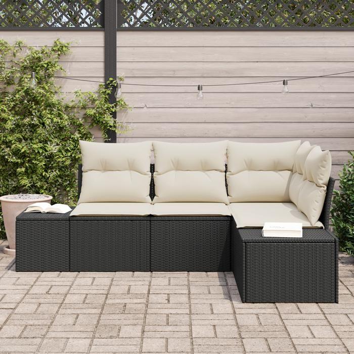 VidaXL 4-Piece Garden Sofa Set with Cushions Black Poly Rattan 3347037