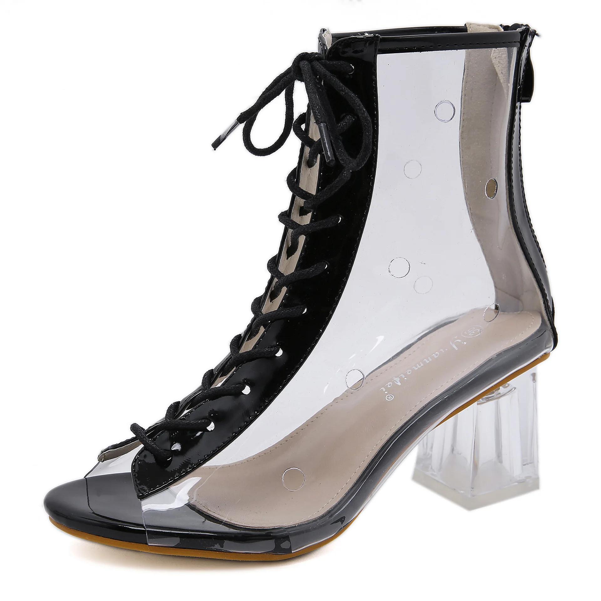 

Мода 2024 года, женские босоножки для женщин и дам, летние прозрачные босоножки с открытым носком на высоком каблуке с кристаллами, ботинки с ремешками 34 чёрный