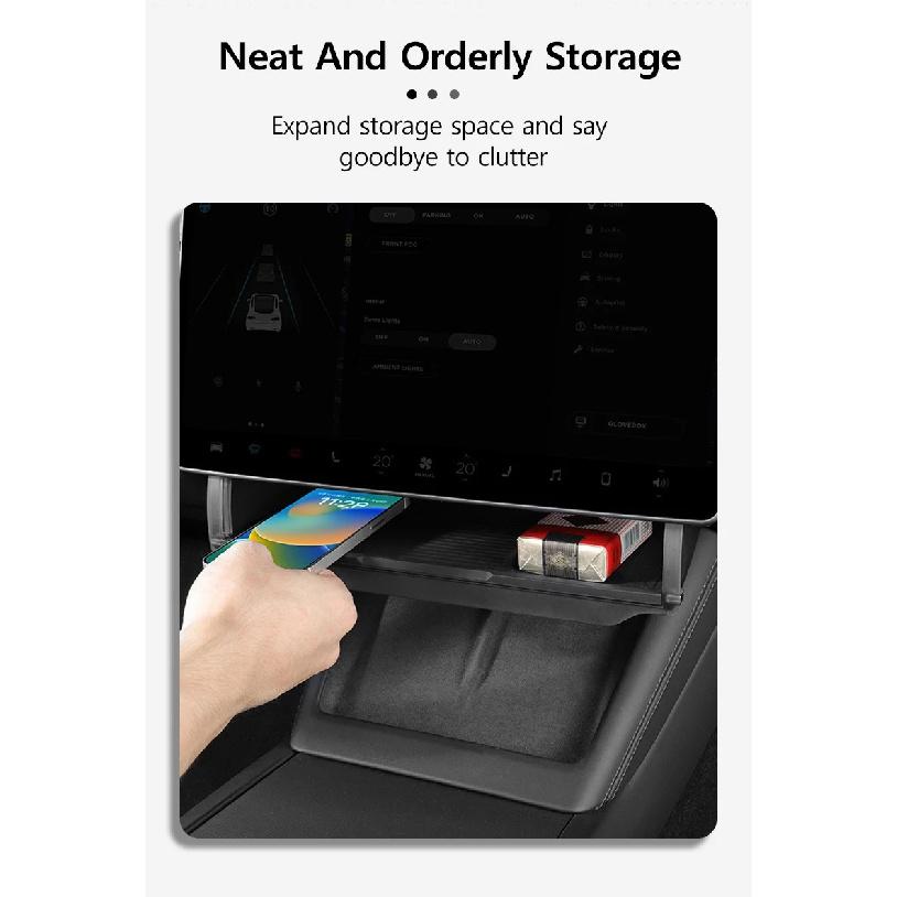 Under-Screen Storage Box For Tesla Model 3 Highland Hidden Fold Able Storage Box Car Storage Modification Parts Interior Design
