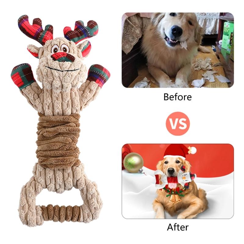Christmas Dogs Toy Bites-Resist Stuffed Toy Funny Interactive Elasticity Dogs Chew Toy for Outdoor Dogs Tooth Molar Tool