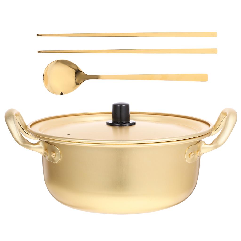 Instant Noodle Pot Cooking Skillet Hot Double Handled Cookware Aluminum Korean Ramen Frying Pan