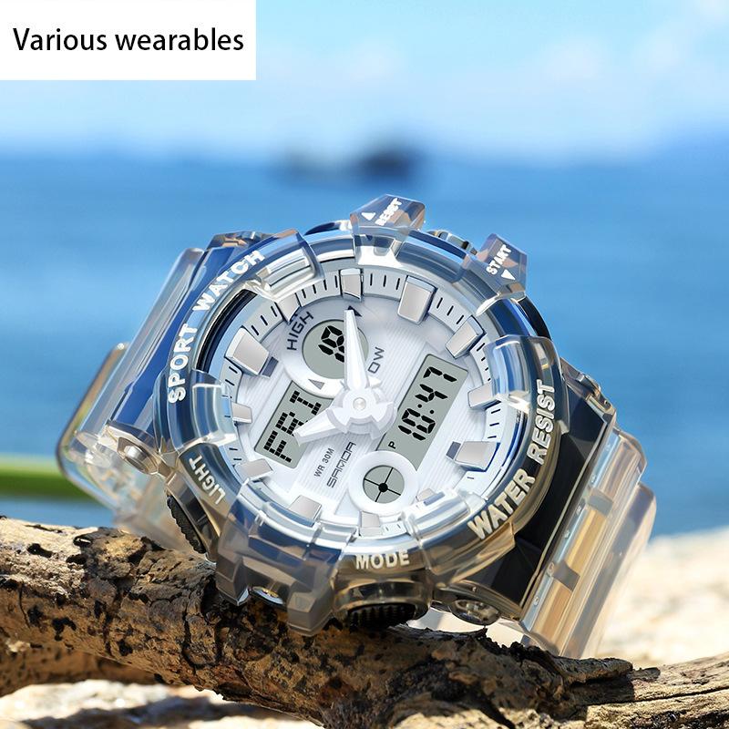 Nový vodotěsný trendy módní multifunkční světelný studentský elektronický průhledný řemínek na sportovní hodinky