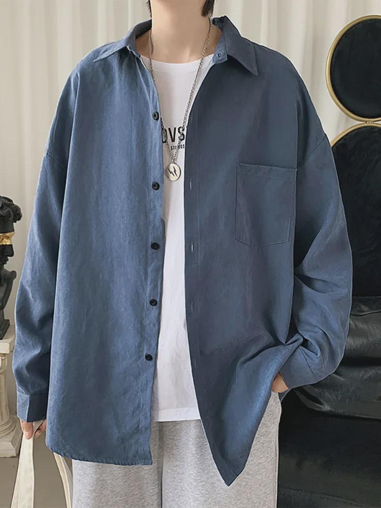 Men's Loose Fit Japanese-Style White Shirt - Long Sleeve, Large Size, Trendy All-Match Top for Spring and Autumn