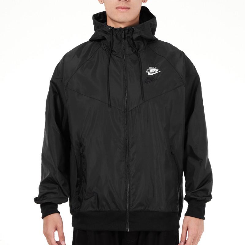 Nike Embroidered Logo Sportswear Woven Hooded Jacket Men Outerwear Black DM7924-010