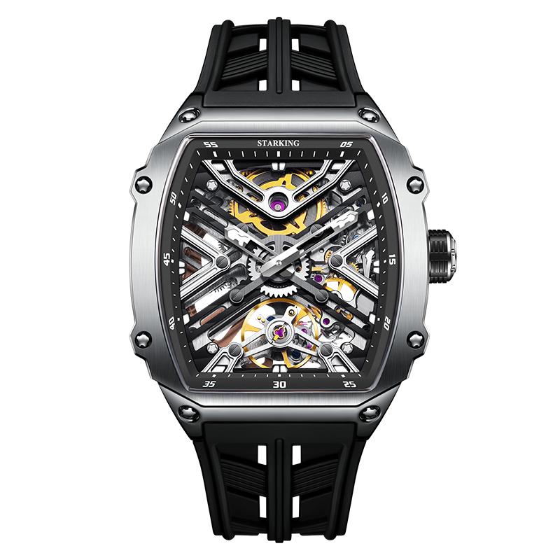 STARKING Men's Waterproof Sports Mechanical Watches Wear-resistant Silicone Strap Automatic Watch Luminous Tonneau Luxury Watch