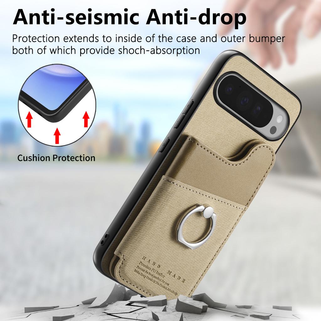 For Google Pixel 9 Pro XL/Google Pixel 10 Pro XL Case with Card Holder Kickstand Leather + TPU + PC Phone Cover