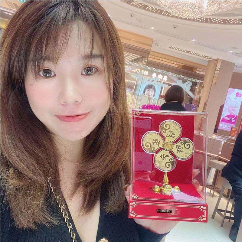 Pure Gold Prosperity Windmill: Lucky Desktop Ornament for Business Openings