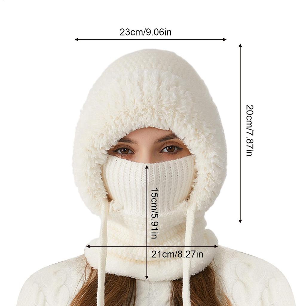 Winter Balaclavas Hat Scarf for Women Knsitted Hooded Caps Outdoor Warm Slouchy Warm Skiing Hat Outdoor Ear Protection Beanies