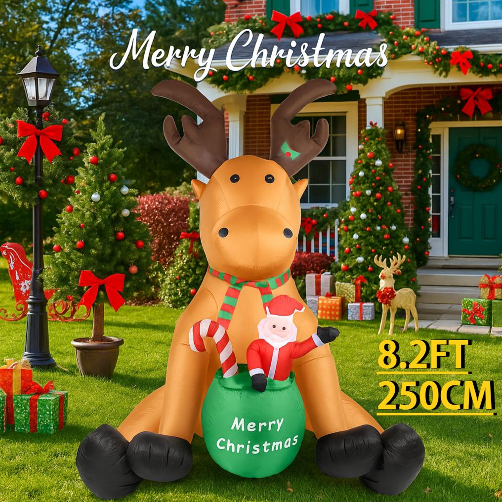 8.2FT Inflatable Toy Reindeer Candy Santa Claus Gift Bag Xmas Yard Lawn Party Decoration LED Lit Christmas Home Supplie Ornament