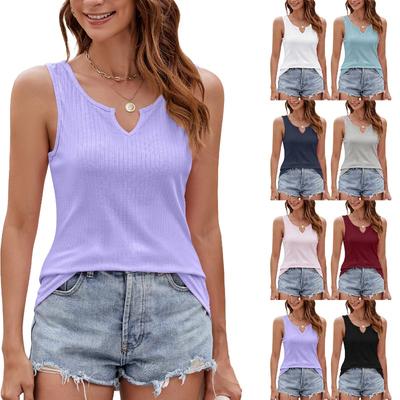 T-shirt slim à col en V et couleur unie pour femme