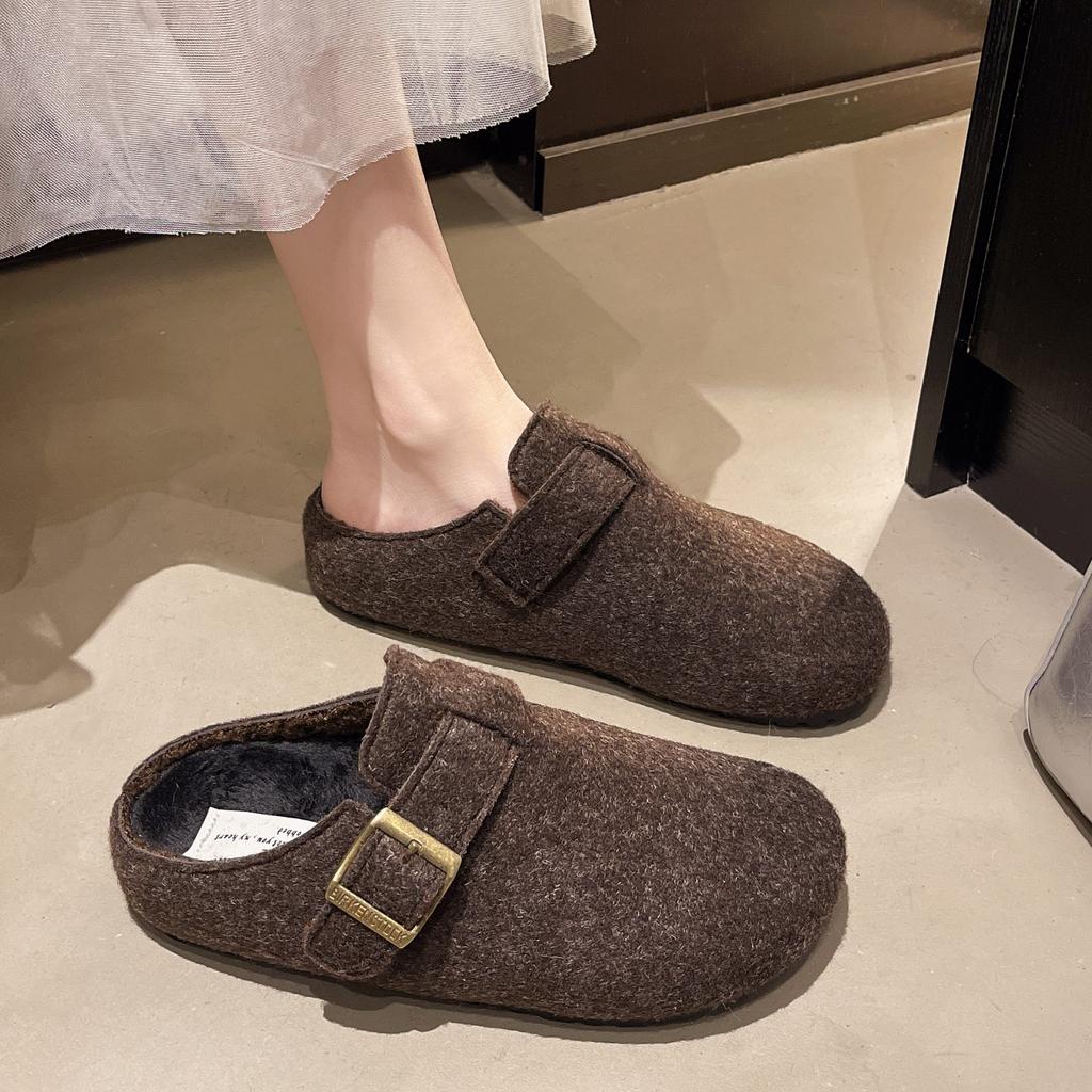 Retro style simple belt buckle lazy girl autumn new one-pedal outer wear lazy bag head slippers