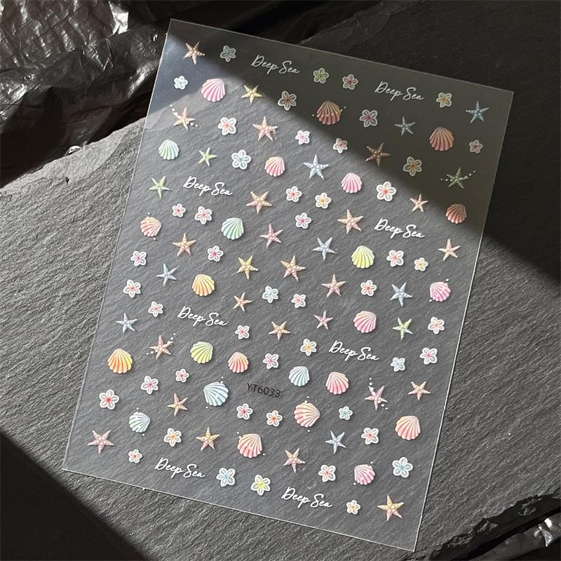 3D Colorful Shell Nail Sticker Starfish Ocean Elements Nail Decoration Summer Beach Ocean Nail Art Stickers Manicure Decals Diy