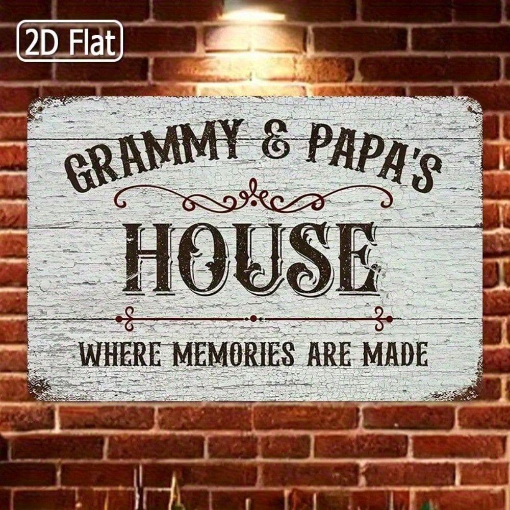 Vintage Grammy Papa House Metal Wall Art Grow Quote Sign Grandparents Gift