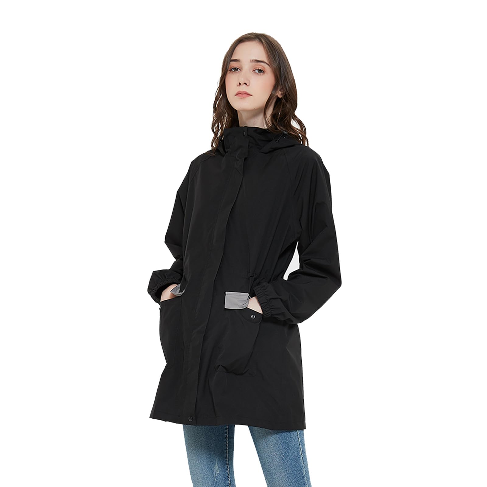 

Горная ветрозащитная куртка [Aoki Outdoor] Женский плащ, парка, дождевик, водонепроницаемая, ветровка, легкая, пончо, для поездок на работу, в школу, для рыбалки, чёрный