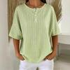 Blusa a righe a maniche corte con scollo rotondo e bottoni sul davanti, top casual ampio per l'uso quotidiano