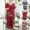 Spring Summer Ice Silk Round Neck Women's Short Sleeve + Trousers Leisure Sports Two-piece Set
