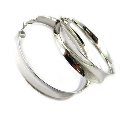 [N8314] - Retro Silver 'Hélène De Troy' Hoop Earrings - 6.5 Cm 1.4 Cm