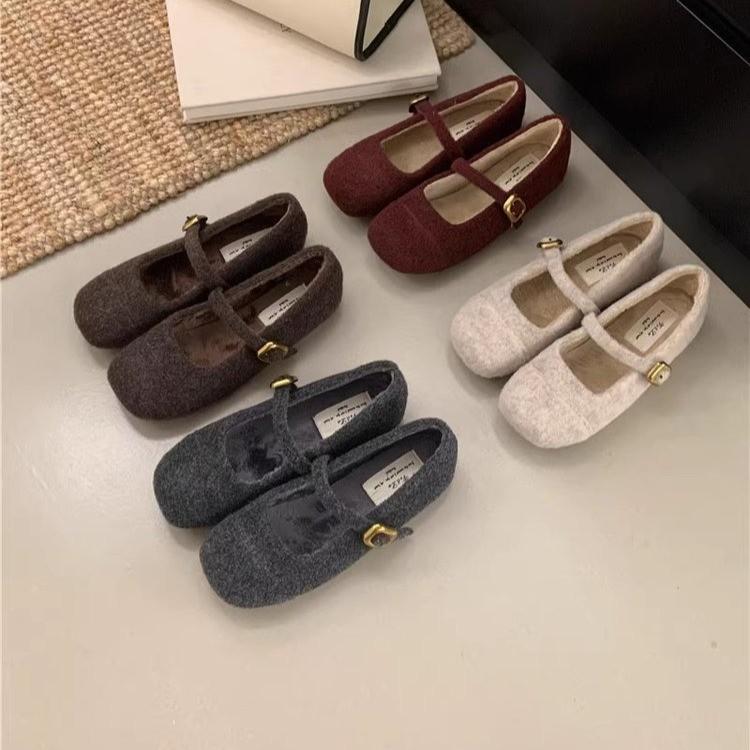 Fairy Foreign Style Fluffy Shoes Female Winter Wear French Evening Temperament Women Velvet Mary Jane Single Shoes Flat Cotton Shoes