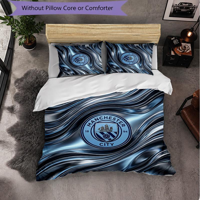 Set Lenzuola Manchester City Modello 3 Pezzi Morbida Copripiumino in Microfibra con Federe per Camera da Letto