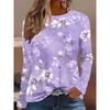 Round Neck 3D Flower Pattern Top Casual Long Sleeved Women's T-shirts - Soft Medium Stretch Polyester Fabric Spring and Autumn Relaxed Fit Clothing