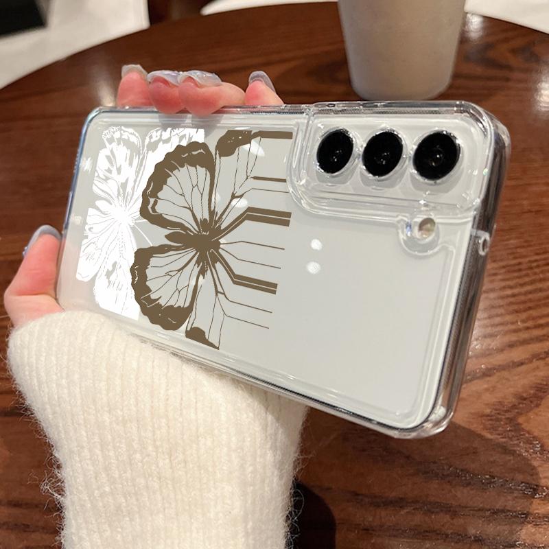 

Чехол с бабочками и цветами для Samsung Galaxy A56 A55 A54 5G A36 A35 A34 A26 A16 A15 S21 FE S22 S23 S24 Plus S25 Edge S25 Ultra Прозрачный Мягкий ТПУ Чехол для телефона Galaxy A14 5G зелёный