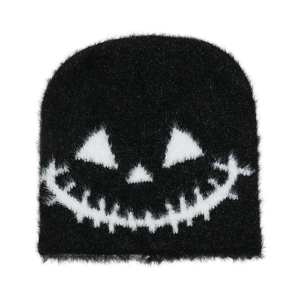 

Autumn and winter new pullover hat Halloween personality expression skull imitation mink knitted hat female wholesale M（56-58cm） чорний