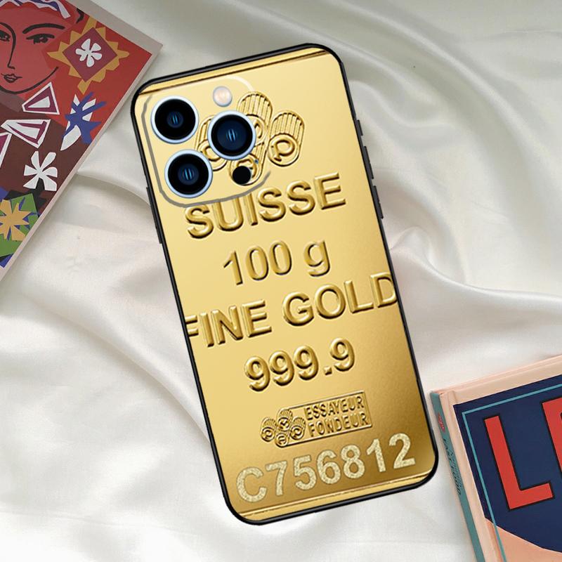 Switzerland Fine Gold Phone Case For iPhone 16 14 13 12 11 15 17 Pro Max 15 16 Plus 13 Mini 16e 17 Air Funda Cover