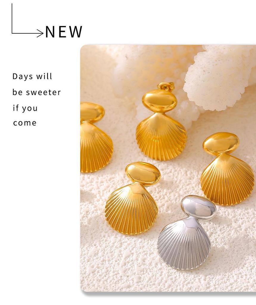 18k Gold Plated Geometric Patchwork Shell Stud Earrings - European & American Style for Women